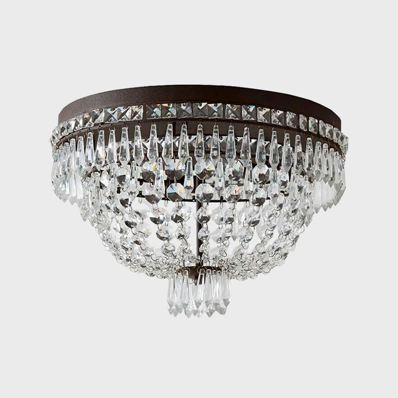 Dome Frame Clear Crystal Strand Flush Mount Modernism 3-Light Black Flush Ceiling Light Fixture Clearhalo 'Ceiling Lights' 'Close To Ceiling Lights' 'Close to ceiling' 'Flush mount' Lighting' 982533