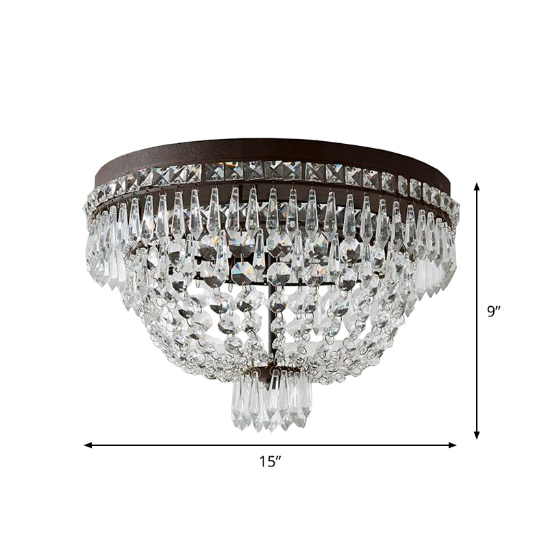 Dome Frame Clear Crystal Strand Flush Mount Modernism 3-Light Black Flush Ceiling Light Fixture Clearhalo 'Ceiling Lights' 'Close To Ceiling Lights' 'Close to ceiling' 'Flush mount' Lighting' 982534