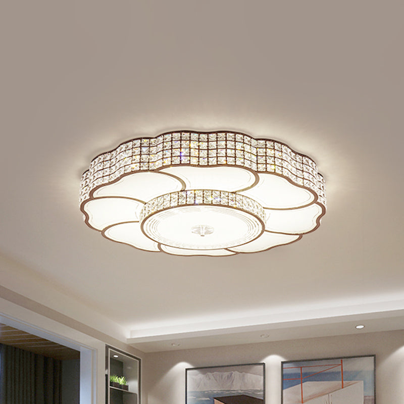 Flower Shape Bedroom Flush Mount Fixture Crystal Encrusted LED Contemporary Flush Lamp in Coffee Coffee Clearhalo 'Ceiling Lights' 'Close To Ceiling Lights' 'Close to ceiling' 'Flush mount' Lighting' 982552