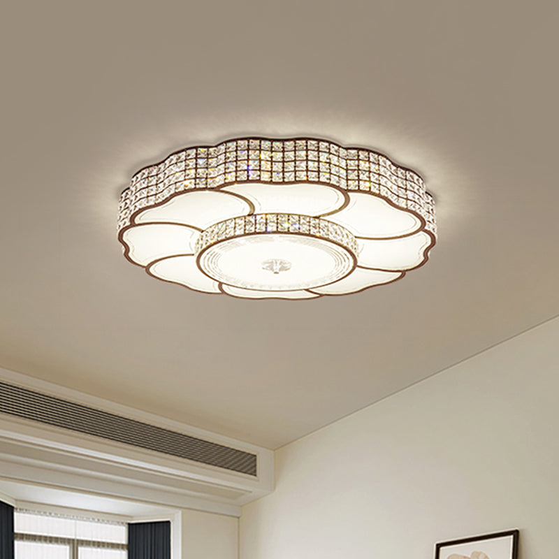 Flower Shape Bedroom Flush Mount Fixture Crystal Encrusted LED Contemporary Flush Lamp in Coffee Clearhalo 'Ceiling Lights' 'Close To Ceiling Lights' 'Close to ceiling' 'Flush mount' Lighting' 982553