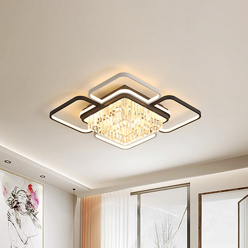 Square/Rectangle Ceiling Flush Mount Modernist Crystal Prisms LED Black-White Flushmount Light for Living Room Black-White Square Clearhalo 'Ceiling Lights' 'Close To Ceiling Lights' 'Close to ceiling' 'Flush mount' Lighting' 982556