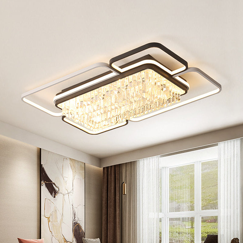 Square/Rectangle Ceiling Flush Mount Modernist Crystal Prisms LED Black-White Flushmount Light for Living Room Black-White Rectangle Clearhalo 'Ceiling Lights' 'Close To Ceiling Lights' 'Close to ceiling' 'Flush mount' Lighting' 982560