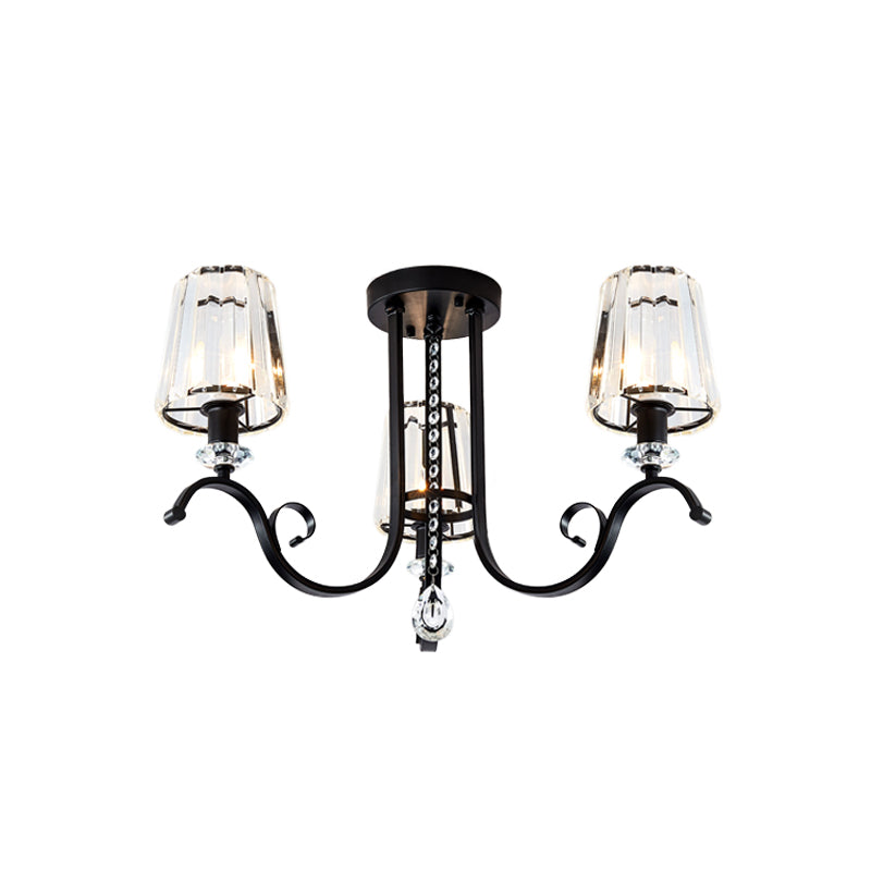 3/7 Heads Dining Room Hanging Light Kit Modernism Black Finish Ceiling Chandelier with Cone Crystal Shade Clearhalo 'Ceiling Lights' 'Close To Ceiling Lights' 'Close to ceiling' 'Semi-flushmount' Lighting' 982566