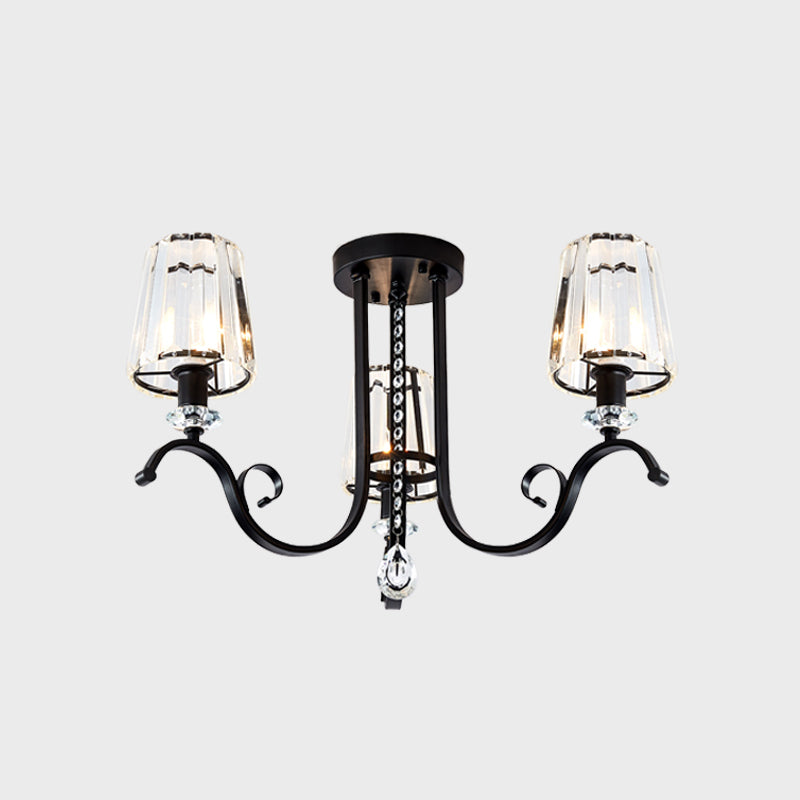 3/7 Heads Dining Room Hanging Light Kit Modernism Black Finish Ceiling Chandelier with Cone Crystal Shade Clearhalo 'Ceiling Lights' 'Close To Ceiling Lights' 'Close to ceiling' 'Semi-flushmount' Lighting' 982567