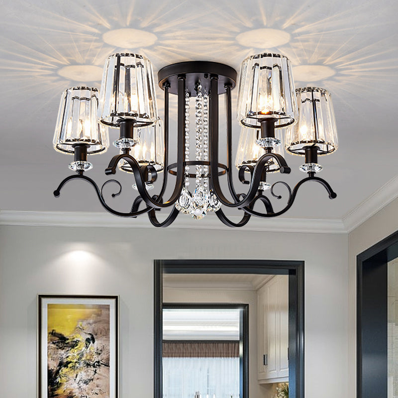 3/7 Heads Dining Room Hanging Light Kit Modernism Black Finish Ceiling Chandelier with Cone Crystal Shade Clearhalo 'Ceiling Lights' 'Close To Ceiling Lights' 'Close to ceiling' 'Semi-flushmount' Lighting' 982570