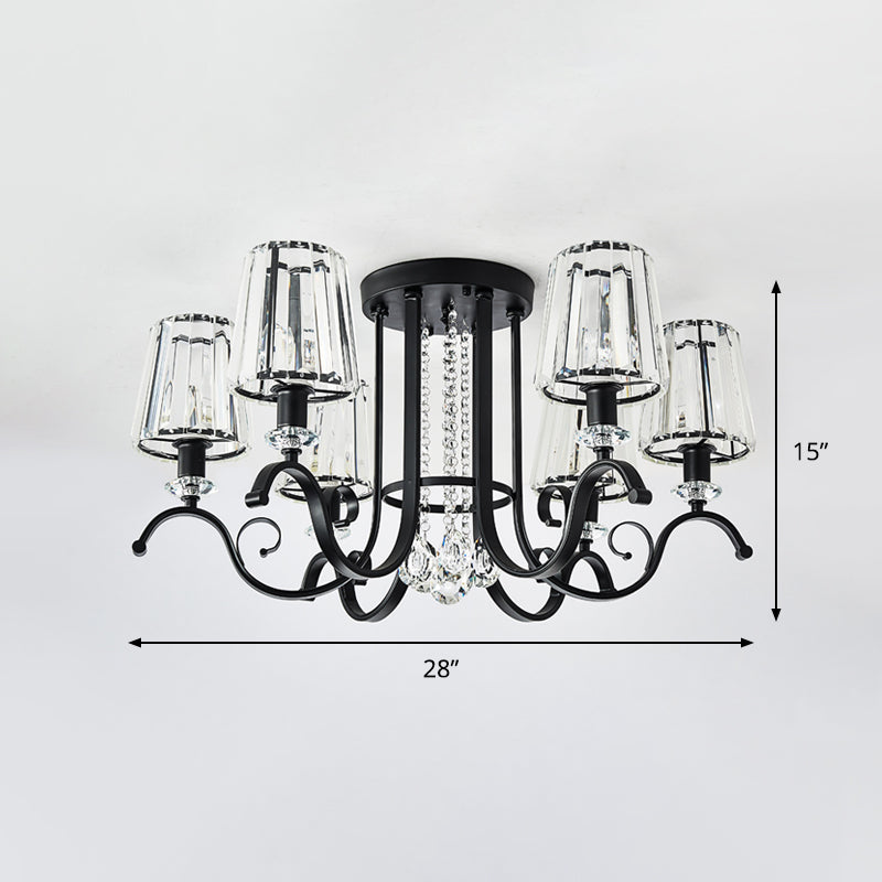 3/7 Heads Dining Room Hanging Light Kit Modernism Black Finish Ceiling Chandelier with Cone Crystal Shade Clearhalo 'Ceiling Lights' 'Close To Ceiling Lights' 'Close to ceiling' 'Semi-flushmount' Lighting' 982573