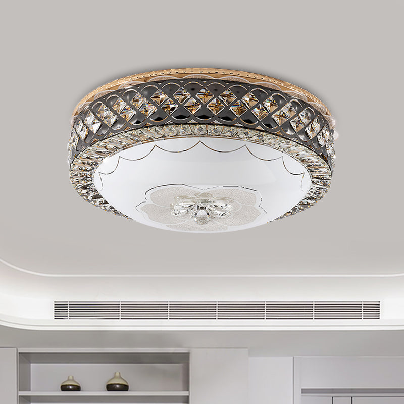 Beveled Crystal Domed Ceiling Mounted Fixture Modern LED Flush Lighting in Black for Bedroom Black A Clearhalo 'Ceiling Lights' 'Close To Ceiling Lights' 'Close to ceiling' 'Flush mount' Lighting' 982574