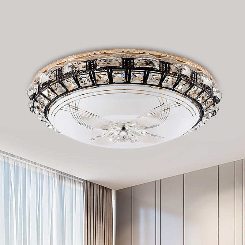 Beveled Crystal Domed Ceiling Mounted Fixture Modern LED Flush Lighting in Black for Bedroom Black B Clearhalo 'Ceiling Lights' 'Close To Ceiling Lights' 'Close to ceiling' 'Flush mount' Lighting' 982578