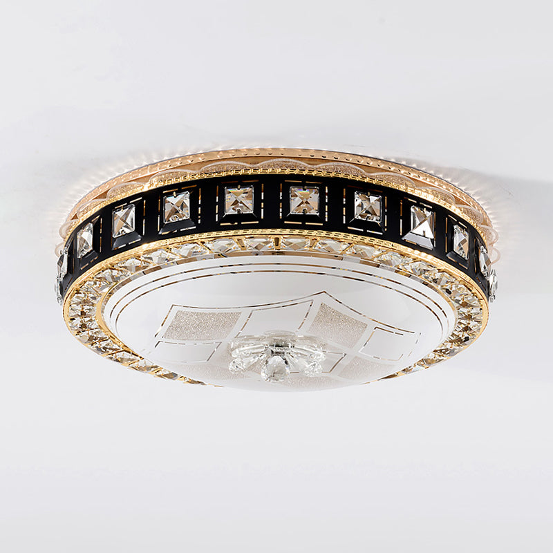 Beveled Crystal Domed Ceiling Mounted Fixture Modern LED Flush Lighting in Black for Bedroom Clearhalo 'Ceiling Lights' 'Close To Ceiling Lights' 'Close to ceiling' 'Flush mount' Lighting' 982586