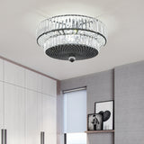 2-Tier Drum Flushmount Lamp Modernism Crystal Block 4-Light Black Flush Mounted Lighting Black Clearhalo 'Ceiling Lights' 'Close To Ceiling Lights' 'Close to ceiling' 'Flush mount' Lighting' 982588