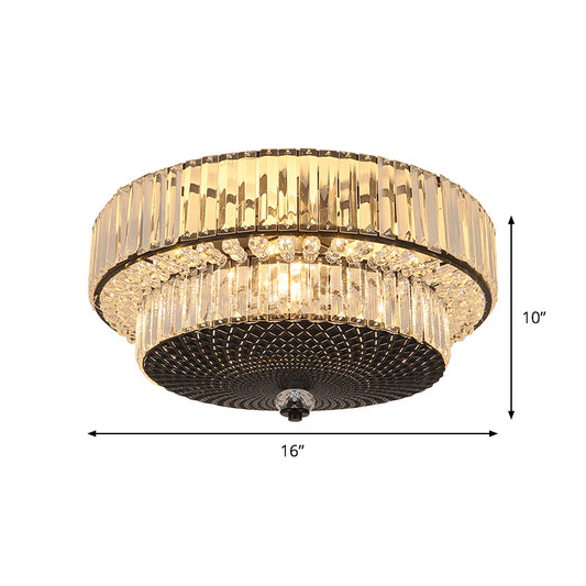 2-Tier Drum Flushmount Lamp Modernism Crystal Block 4-Light Black Flush Mounted Lighting Clearhalo 'Ceiling Lights' 'Close To Ceiling Lights' 'Close to ceiling' 'Flush mount' Lighting' 982591