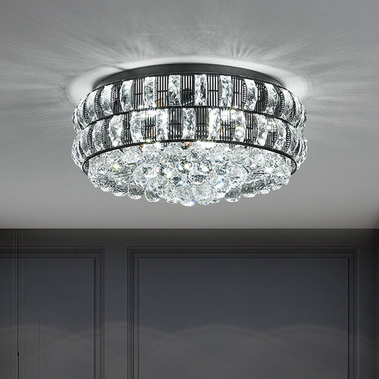 Black Round Flushmount Modernism 7-Head Crystal Orbs Ceiling Flush Mount for Bedroom Black Clearhalo 'Ceiling Lights' 'Close To Ceiling Lights' 'Close to ceiling' 'Flush mount' Lighting' 982596