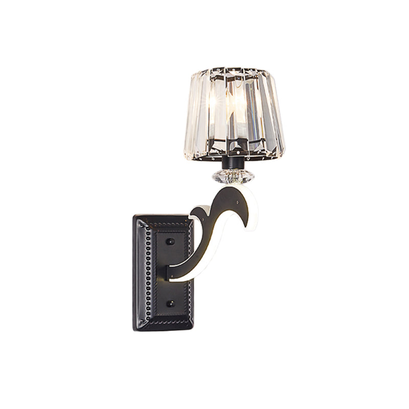Crystal Block Cone Shade Wall Mounted Light Minimal 1/2-Head Black Wall Lamp for Bedroom Clearhalo 'Cast Iron' 'Glass' 'Industrial' 'Modern wall lights' 'Modern' 'Tiffany' 'Traditional wall lights' 'Wall Lamps & Sconces' 'Wall Lights' Lighting' 982601