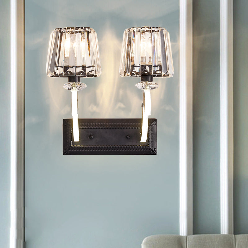 Crystal Block Cone Shade Wall Mounted Light Minimal 1/2-Head Black Wall Lamp for Bedroom Clearhalo 'Cast Iron' 'Glass' 'Industrial' 'Modern wall lights' 'Modern' 'Tiffany' 'Traditional wall lights' 'Wall Lamps & Sconces' 'Wall Lights' Lighting' 982605