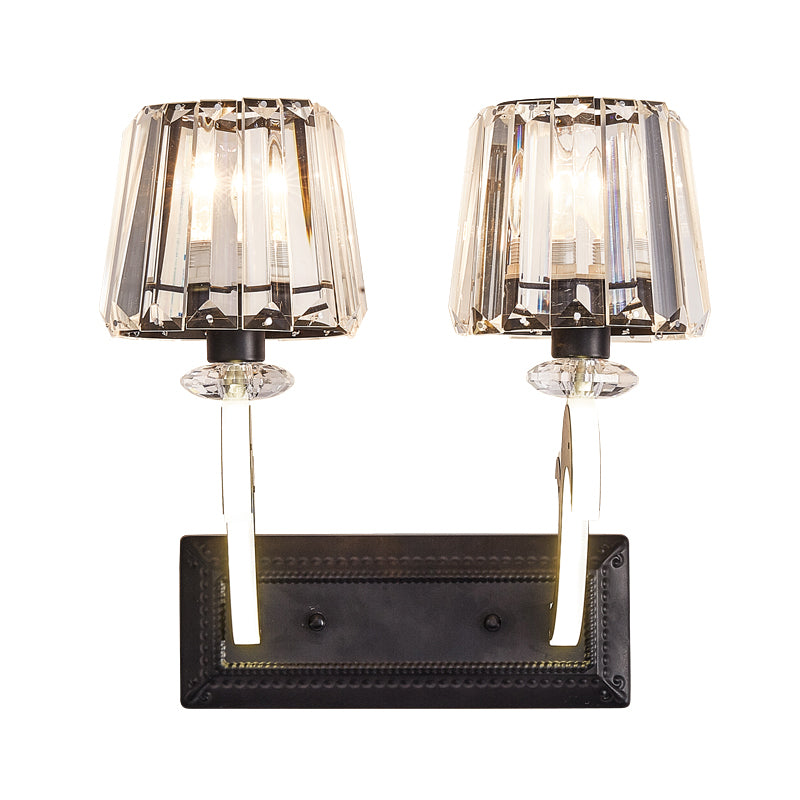 Crystal Block Cone Shade Wall Mounted Light Minimal 1/2-Head Black Wall Lamp for Bedroom Clearhalo 'Cast Iron' 'Glass' 'Industrial' 'Modern wall lights' 'Modern' 'Tiffany' 'Traditional wall lights' 'Wall Lamps & Sconces' 'Wall Lights' Lighting' 982606