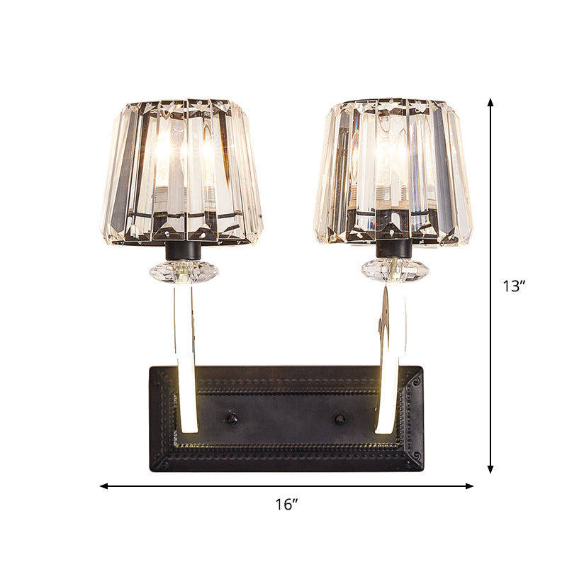 Crystal Block Cone Shade Wall Mounted Light Minimal 1/2-Head Black Wall Lamp for Bedroom Clearhalo 'Cast Iron' 'Glass' 'Industrial' 'Modern wall lights' 'Modern' 'Tiffany' 'Traditional wall lights' 'Wall Lamps & Sconces' 'Wall Lights' Lighting' 982608