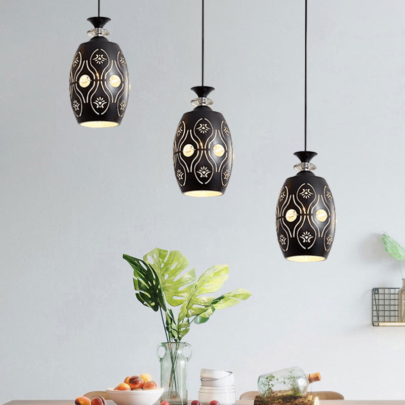 Black Globe/Oval/Waterdrop Pendant Light Modernist 3-Light Metal Multi Ceiling Lamp over Dining Table Black Oval Clearhalo 'Ceiling Lights' 'Modern Pendants' 'Modern' 'Pendant Lights' 'Pendants' Lighting' 982685