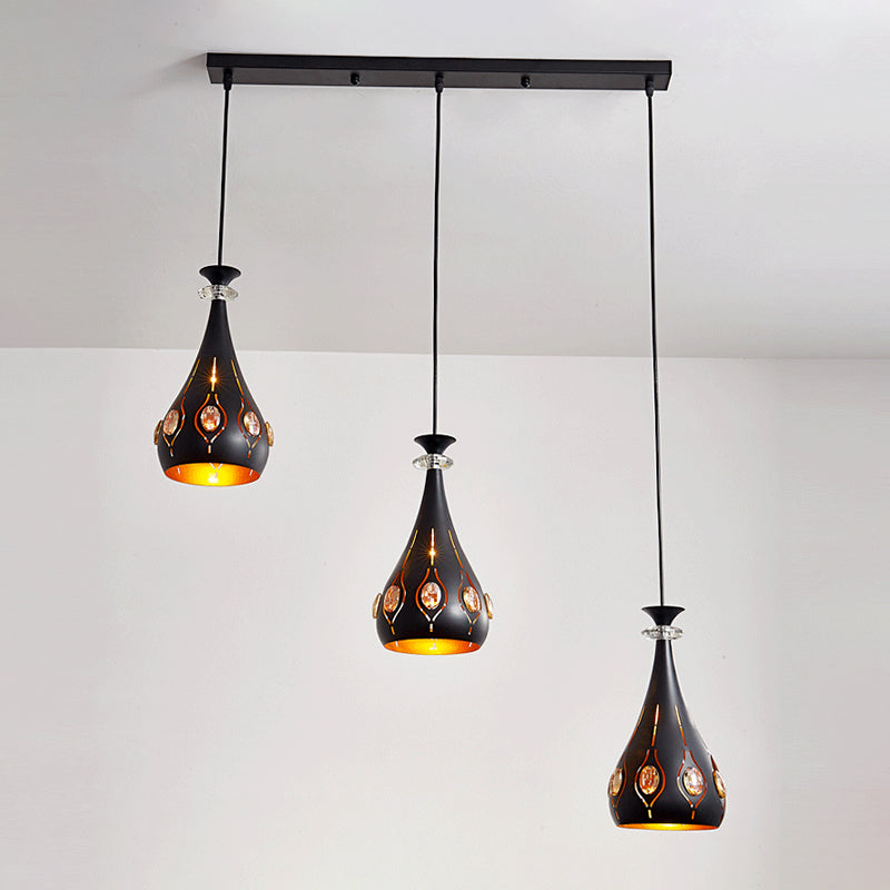 Black Globe/Oval/Waterdrop Pendant Light Modernist 3-Light Metal Multi Ceiling Lamp over Dining Table Clearhalo 'Ceiling Lights' 'Modern Pendants' 'Modern' 'Pendant Lights' 'Pendants' Lighting' 982692