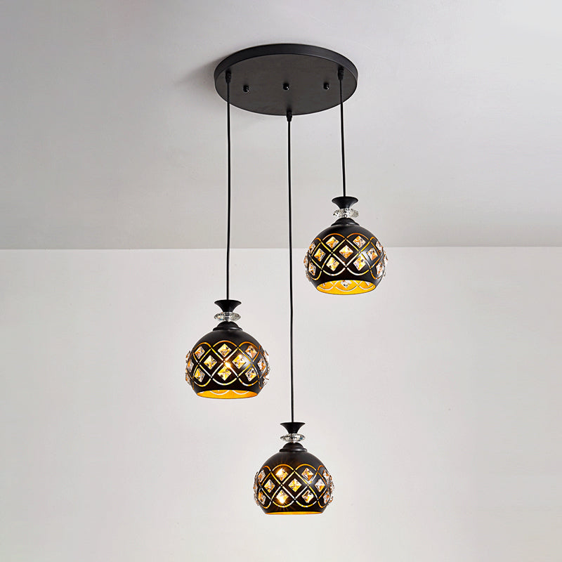 Globe/Oval/Waterdrop Cluster Pendant Modernist Metallic 3 Heads Dining Room Pendulum Light in Black Clearhalo 'Ceiling Lights' 'Modern Pendants' 'Modern' 'Pendant Lights' 'Pendants' Lighting' 982696