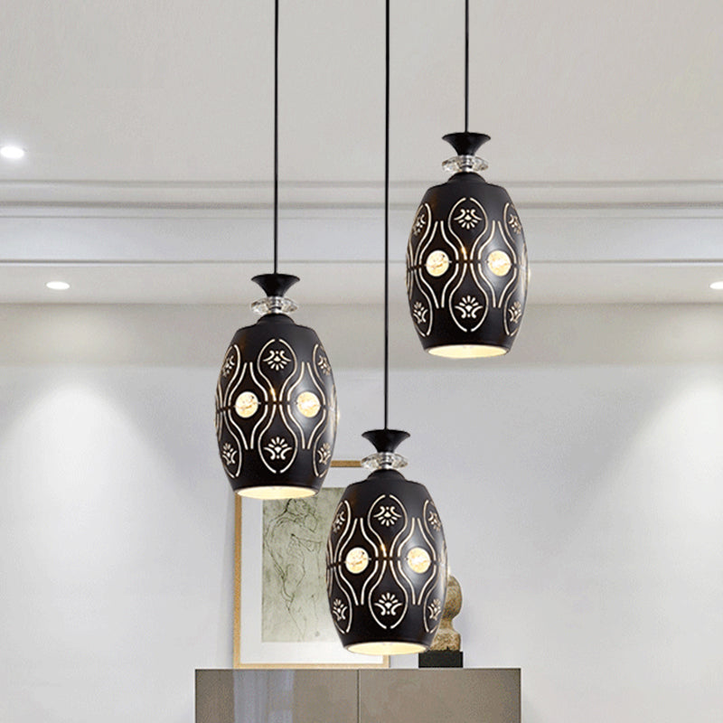 Globe/Oval/Waterdrop Cluster Pendant Modernist Metallic 3 Heads Dining Room Pendulum Light in Black Black Oval Clearhalo 'Ceiling Lights' 'Modern Pendants' 'Modern' 'Pendant Lights' 'Pendants' Lighting' 982699