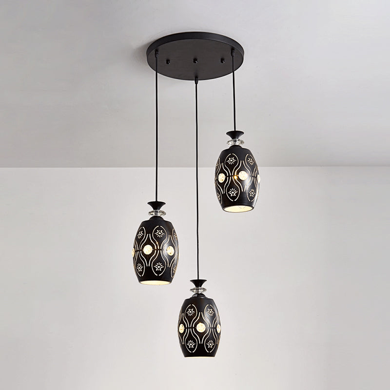 Globe/Oval/Waterdrop Cluster Pendant Modernist Metallic 3 Heads Dining Room Pendulum Light in Black Clearhalo 'Ceiling Lights' 'Modern Pendants' 'Modern' 'Pendant Lights' 'Pendants' Lighting' 982701