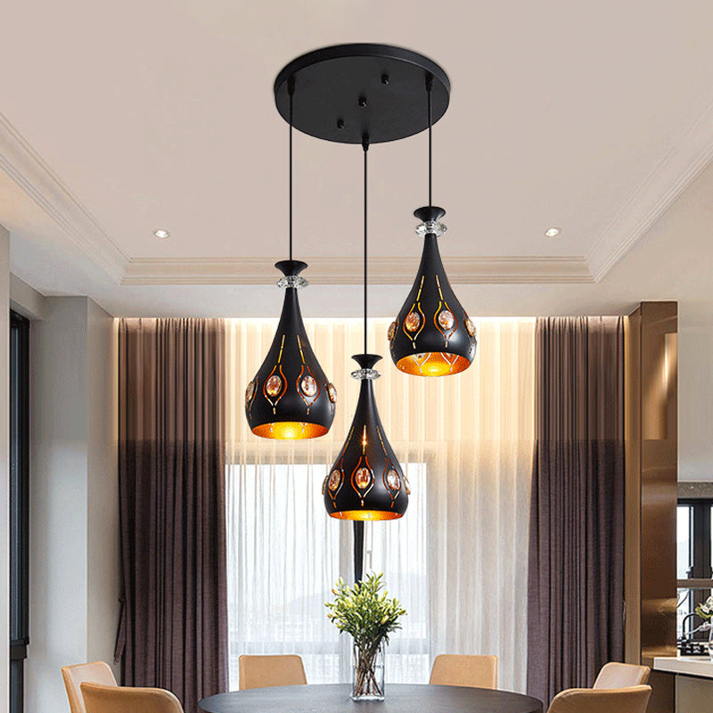 Globe/Oval/Waterdrop Cluster Pendant Modernist Metallic 3 Heads Dining Room Pendulum Light in Black Black Water Drop Clearhalo 'Ceiling Lights' 'Modern Pendants' 'Modern' 'Pendant Lights' 'Pendants' Lighting' 982704