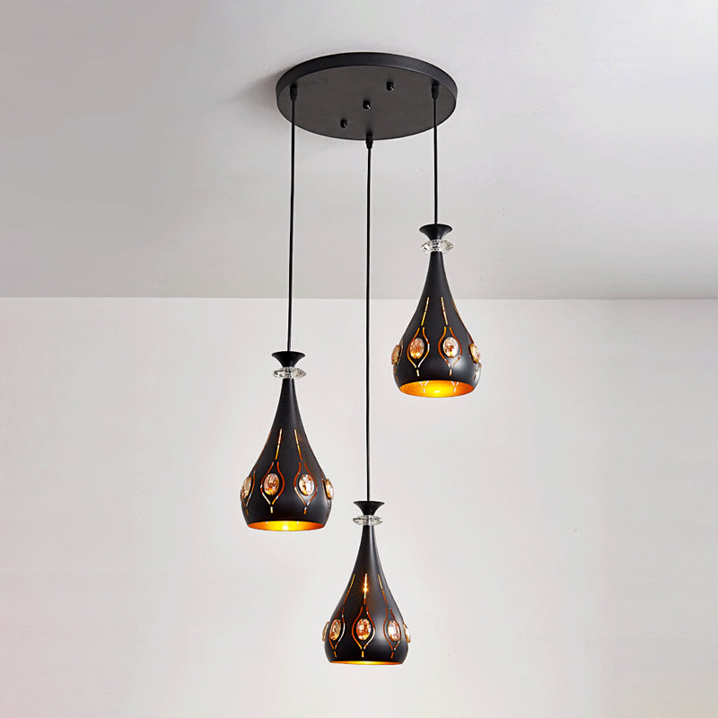 Globe/Oval/Waterdrop Cluster Pendant Modernist Metallic 3 Heads Dining Room Pendulum Light in Black Clearhalo 'Ceiling Lights' 'Modern Pendants' 'Modern' 'Pendant Lights' 'Pendants' Lighting' 982706