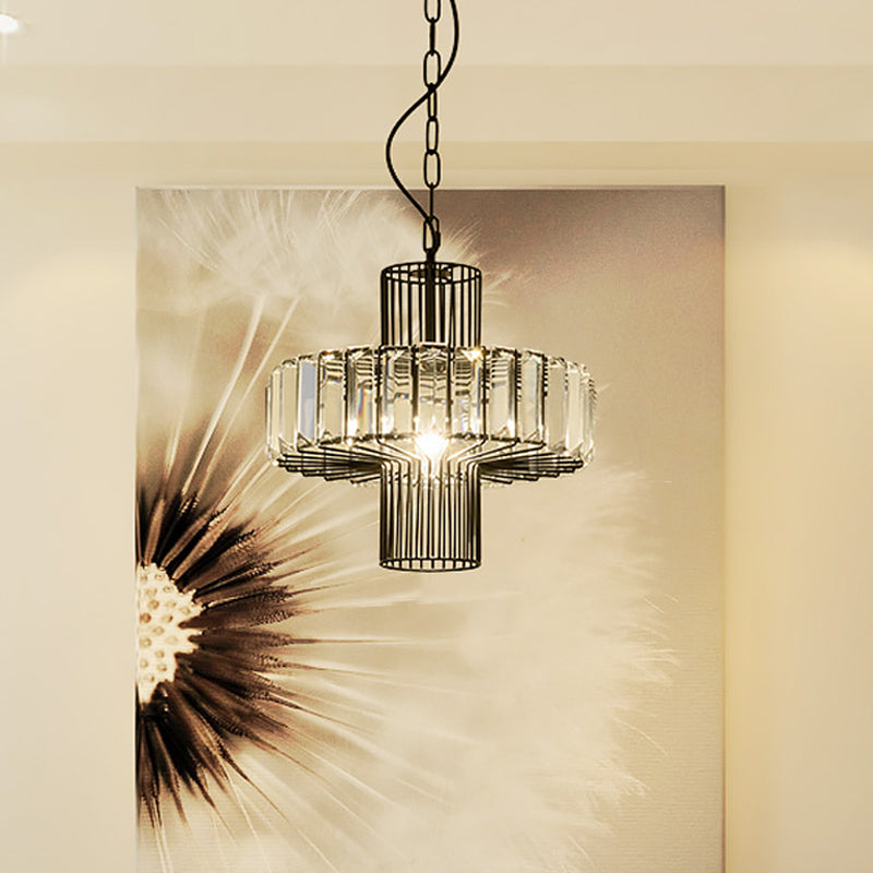 Geometric Crystal Block Hanging Lighting Modern 1 Head Black Ceiling Pendant Lamp Black B Clearhalo 'Ceiling Lights' 'Modern Pendants' 'Modern' 'Pendant Lights' 'Pendants' Lighting' 982713