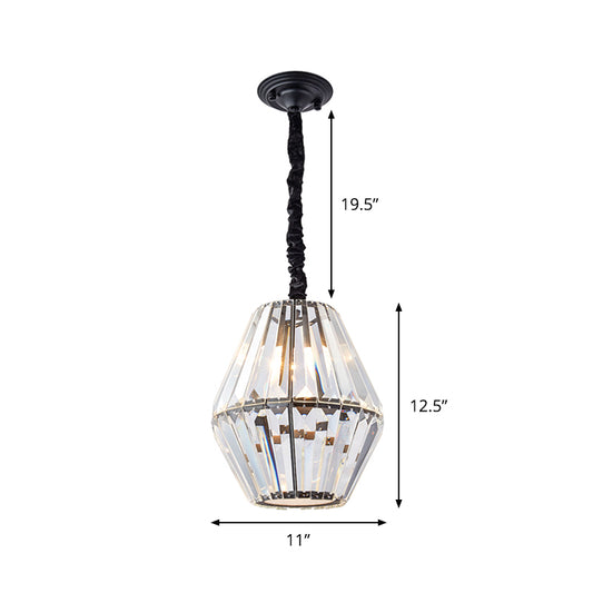 Clear Crystal Rhombus Pendulum Light Minimalism 1-Light Black Ceiling Hang Fixture Clearhalo 'Ceiling Lights' 'Modern Pendants' 'Modern' 'Pendant Lights' 'Pendants' Lighting' 982760