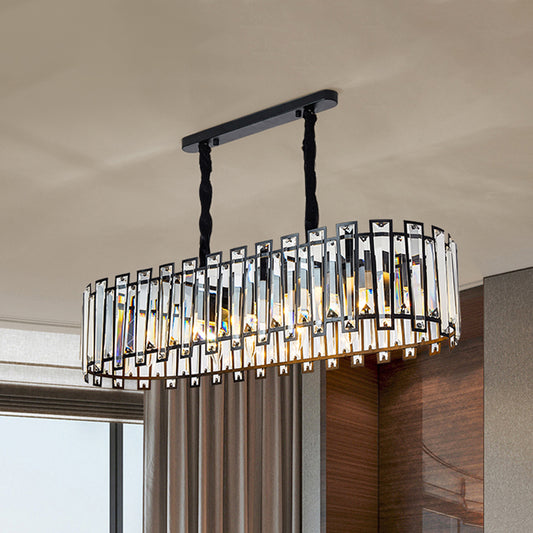 Rectangular Crystal Prism Island Lighting Contemporary 6 Heads Dining Room Pendant in Black Black Clearhalo 'Ceiling Lights' 'Island Lights' Lighting' 982769