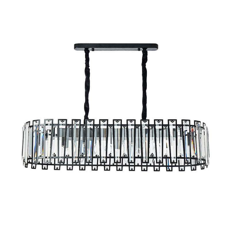 Rectangular Crystal Prism Island Lighting Contemporary 6 Heads Dining Room Pendant in Black Clearhalo 'Ceiling Lights' 'Island Lights' Lighting' 982771