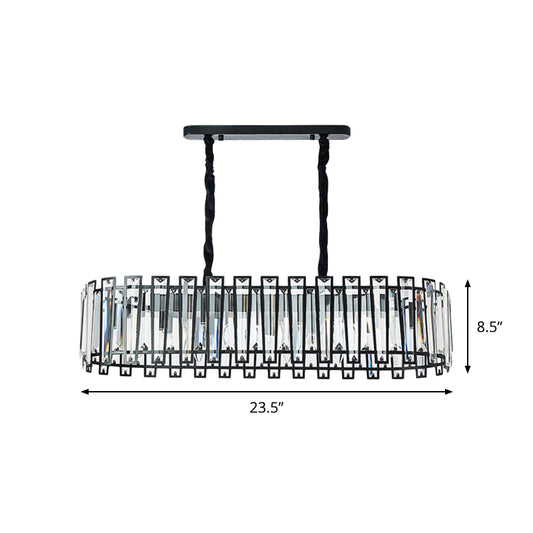 Rectangular Crystal Prism Island Lighting Contemporary 6 Heads Dining Room Pendant in Black Clearhalo 'Ceiling Lights' 'Island Lights' Lighting' 982772