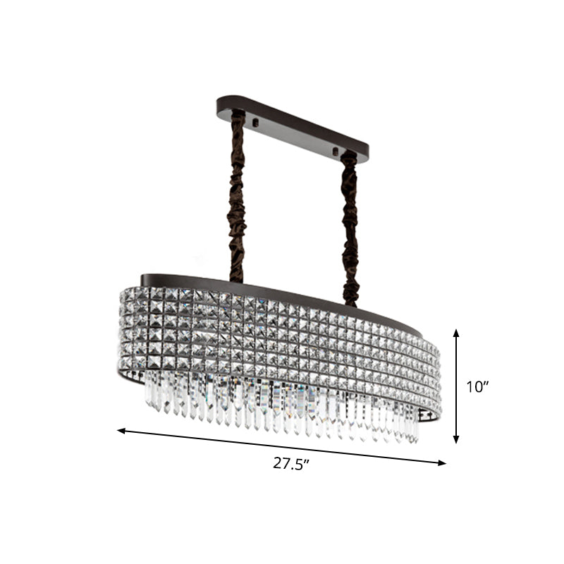 Oblong Crystal Encrusted Pendulum Light Modernist 5-Light Black Finish Island Lamp Fixture Clearhalo 'Ceiling Lights' 'Island Lights' Lighting' 982776