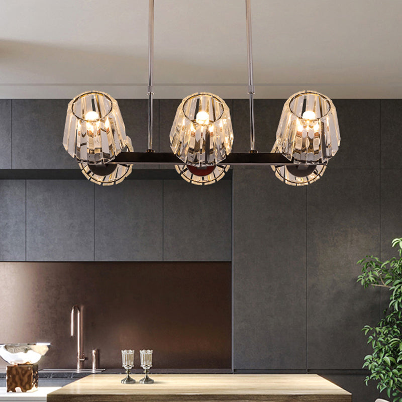 Conic Hanging Light Kit Modernism Crystal Block 4/6 Lights Dining Room Island Lighting in Black Clearhalo 'Ceiling Lights' 'Island Lights' Lighting' 982790