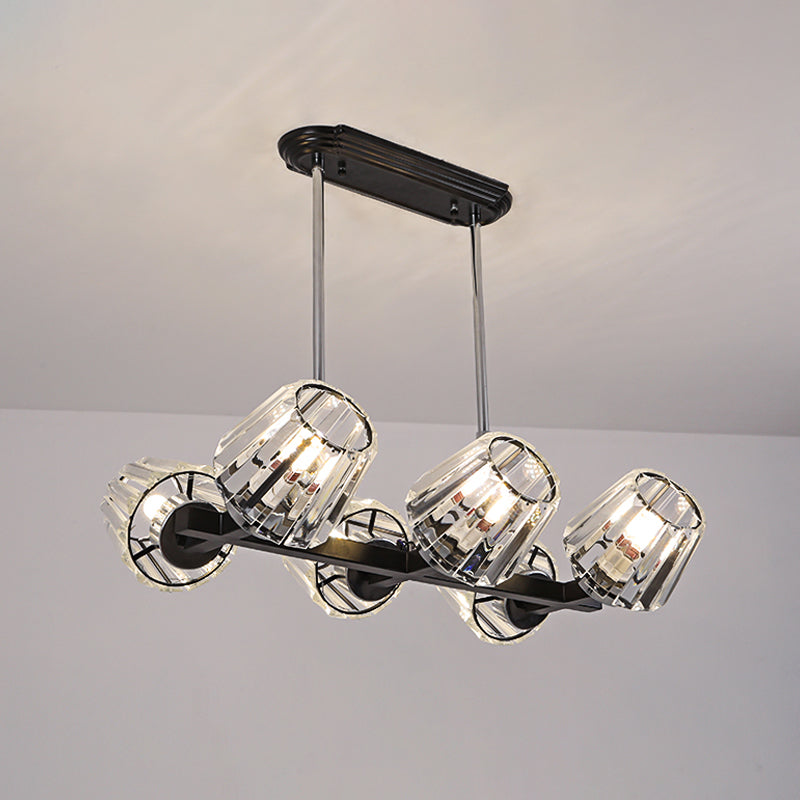 Conic Hanging Light Kit Modernism Crystal Block 4/6 Lights Dining Room Island Lighting in Black Clearhalo 'Ceiling Lights' 'Island Lights' Lighting' 982791