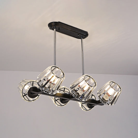 Conic Hanging Light Kit Modernism Crystal Block 4/6 Lights Dining Room Island Lighting in Black Clearhalo 'Ceiling Lights' 'Island Lights' Lighting' 982791