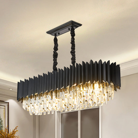 Contemporary 6-Bulb Island Lamp Fixture with Crystal Prisms Shade Black Rectangle Pendant Black Clearhalo 'Ceiling Lights' 'Island Lights' Lighting' 982798