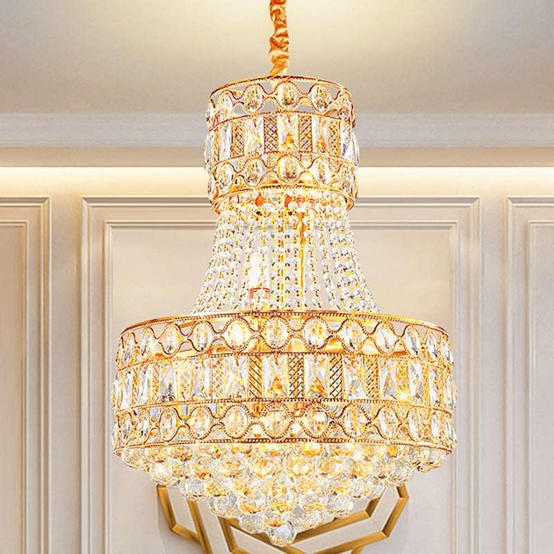 Baroque Empire Chandelier 5 Lights Crystal Suspension Lighting in Gold for Living Room Gold Clearhalo 'Ceiling Lights' 'Chandeliers' Lighting' options 982806_b15df597-31b0-4e11-9668-5da9d6fd9f7a