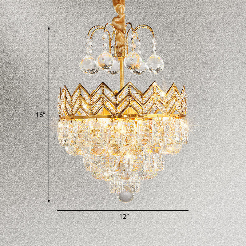 3 Bulbs Conical Semi Flush Mount with Crown Design Traditional Gold Faceted Crystal Ceiling Mount Light Clearhalo 'Ceiling Lights' 'Close To Ceiling Lights' 'Close to ceiling' 'Semi-flushmount' Lighting' 982813