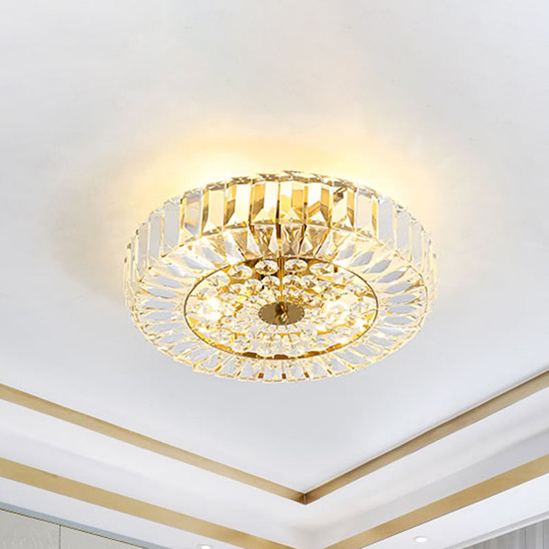 Beveled Cut Crystal Round Flushmount Simplicity 6 Heads Bedroom Ceiling Lighting in Gold Gold Clearhalo 'Ceiling Lights' 'Close To Ceiling Lights' 'Close to ceiling' 'Flush mount' Lighting' 982814