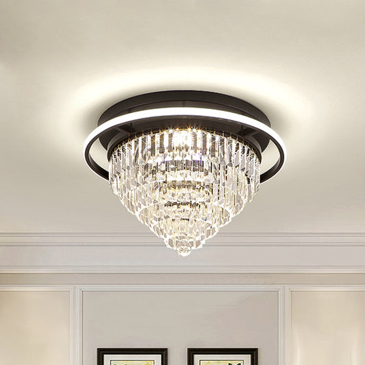 Inverted Cone Bedroom Flush Light Simple Crystal Prism Black LED Close to Ceiling Lamp with Halo Ring Black Clearhalo 'Ceiling Lights' 'Close To Ceiling Lights' 'Close to ceiling' 'Semi-flushmount' Lighting' 982818