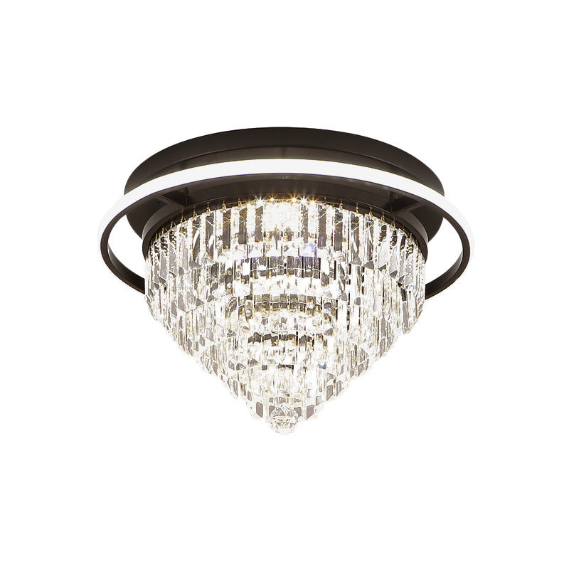 Inverted Cone Bedroom Flush Light Simple Crystal Prism Black LED Close to Ceiling Lamp with Halo Ring Clearhalo 'Ceiling Lights' 'Close To Ceiling Lights' 'Close to ceiling' 'Semi-flushmount' Lighting' 982819