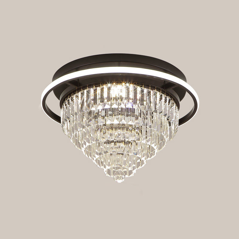 Inverted Cone Bedroom Flush Light Simple Crystal Prism Black LED Close to Ceiling Lamp with Halo Ring Clearhalo 'Ceiling Lights' 'Close To Ceiling Lights' 'Close to ceiling' 'Semi-flushmount' Lighting' 982820