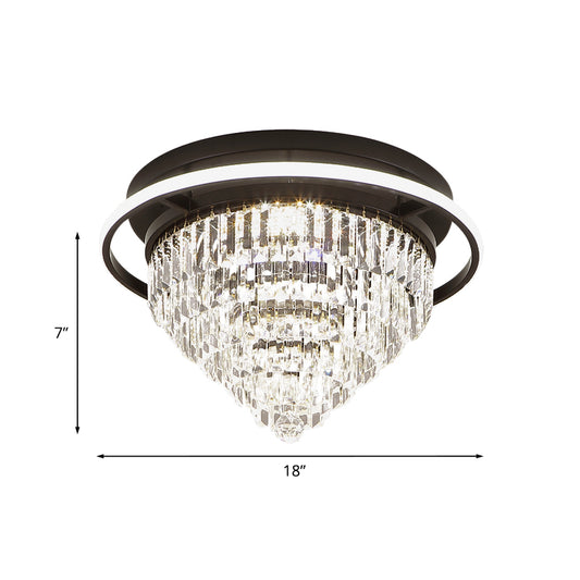 Inverted Cone Bedroom Flush Light Simple Crystal Prism Black LED Close to Ceiling Lamp with Halo Ring Clearhalo 'Ceiling Lights' 'Close To Ceiling Lights' 'Close to ceiling' 'Semi-flushmount' Lighting' 982821