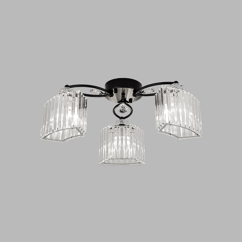 Crystal Prism Clear Semi Flush Chandelier Curved 3/9 Heads Modern Style Flush Ceiling Light Clearhalo 'Ceiling Lights' 'Close To Ceiling Lights' 'Close to ceiling' 'Semi-flushmount' Lighting' 982823