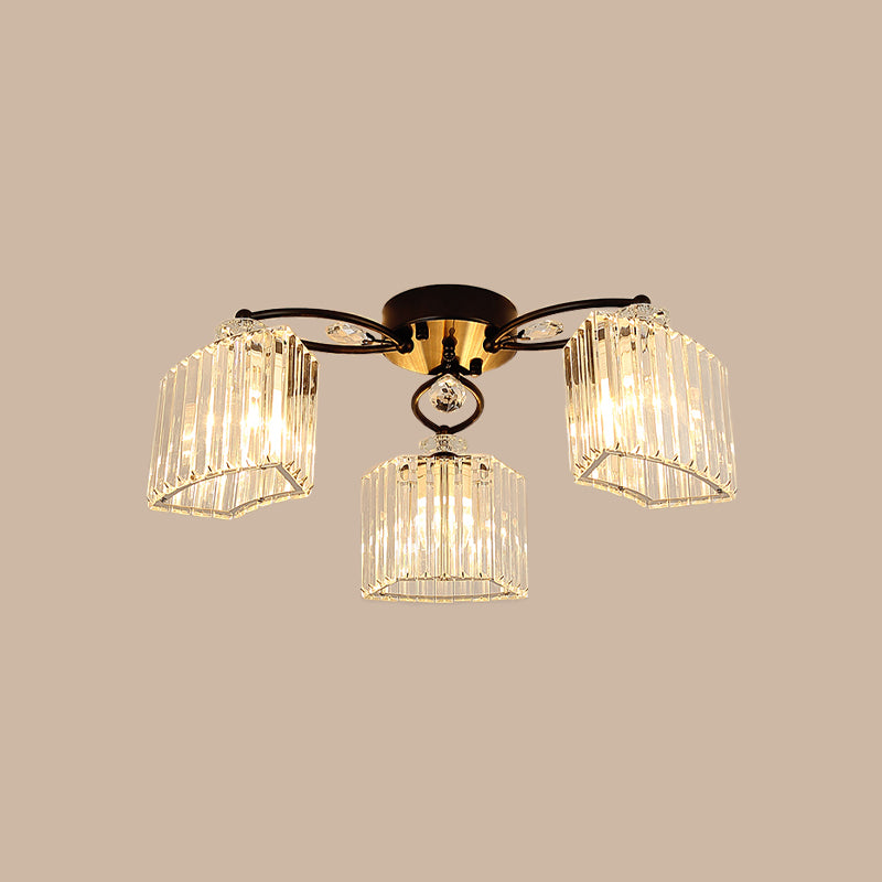 Crystal Prism Clear Semi Flush Chandelier Curved 3/9 Heads Modern Style Flush Ceiling Light Clearhalo 'Ceiling Lights' 'Close To Ceiling Lights' 'Close to ceiling' 'Semi-flushmount' Lighting' 982824