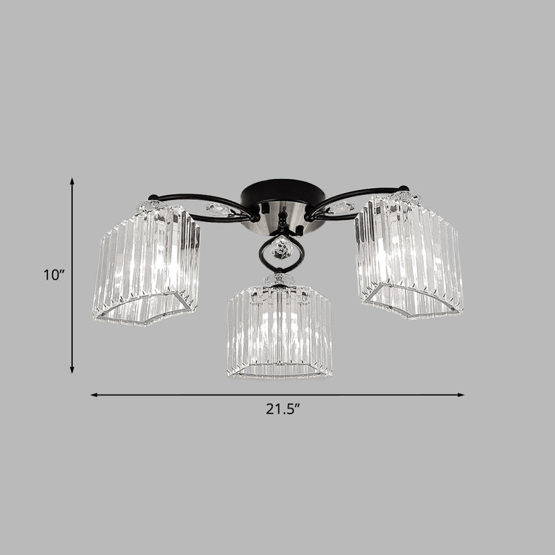 Crystal Prism Clear Semi Flush Chandelier Curved 3/9 Heads Modern Style Flush Ceiling Light Clearhalo 'Ceiling Lights' 'Close To Ceiling Lights' 'Close to ceiling' 'Semi-flushmount' Lighting' 982825