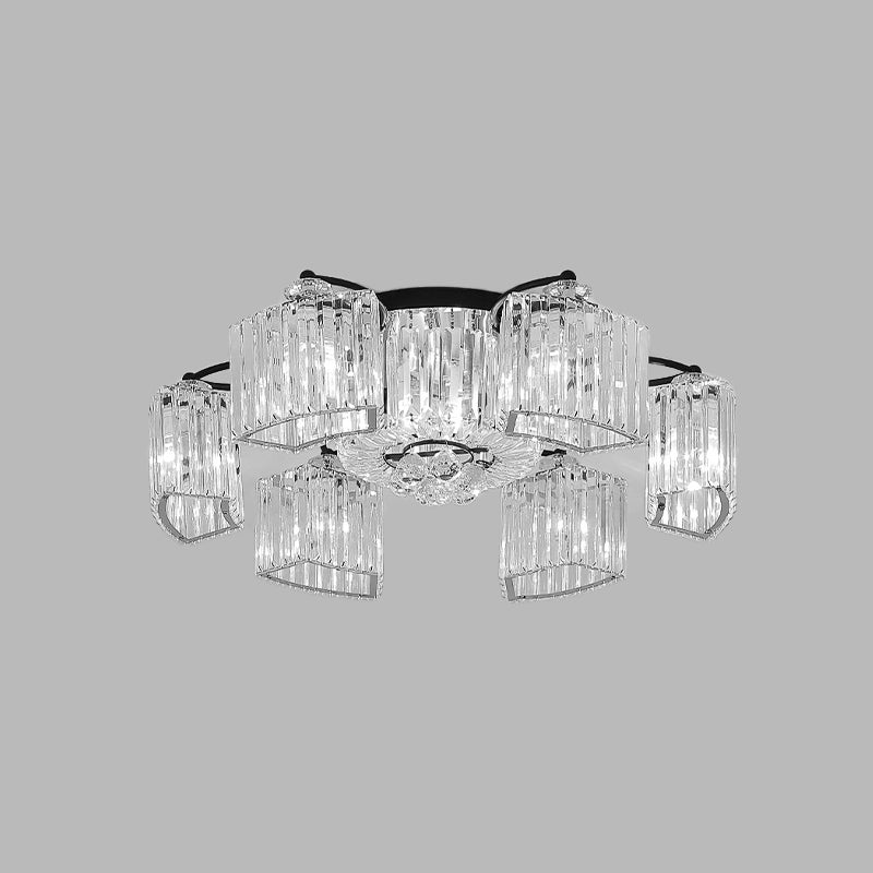 Crystal Prism Clear Semi Flush Chandelier Curved 3/9 Heads Modern Style Flush Ceiling Light Clearhalo 'Ceiling Lights' 'Close To Ceiling Lights' 'Close to ceiling' 'Semi-flushmount' Lighting' 982828