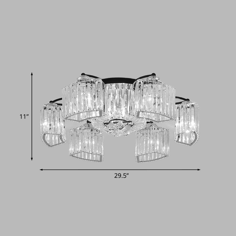 Crystal Prism Clear Semi Flush Chandelier Curved 3/9 Heads Modern Style Flush Ceiling Light Clearhalo 'Ceiling Lights' 'Close To Ceiling Lights' 'Close to ceiling' 'Semi-flushmount' Lighting' 982830