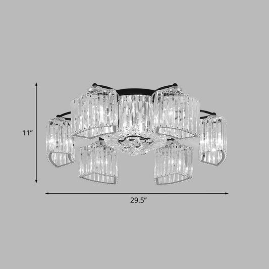 Crystal Prism Clear Semi Flush Chandelier Curved 3/9 Heads Modern Style Flush Ceiling Light Clearhalo 'Ceiling Lights' 'Close To Ceiling Lights' 'Close to ceiling' 'Semi-flushmount' Lighting' 982830